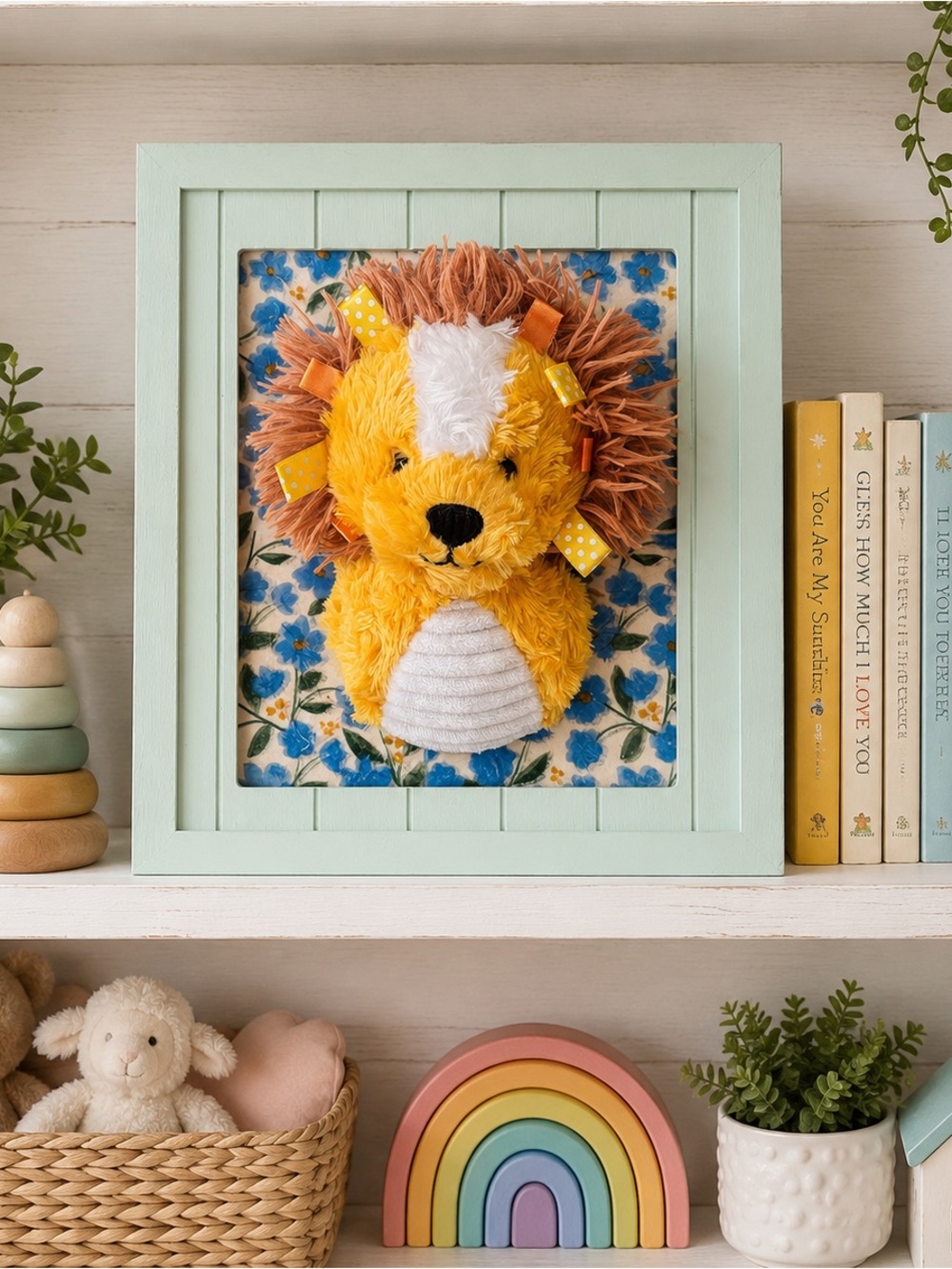 Plush Yellow Lion Wall Art - Framed Nursery Accent